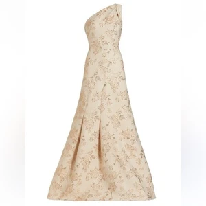 Neu mit Etikett Teri Jon by Rickie Freeman One-Shoulder Floral Metallic Jacquard Kleid - Bild 1 von 10