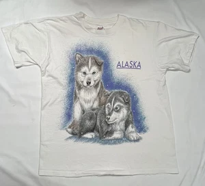 Vintage Alaska Wolf Puppies T-shirt 90s Single Stitch- A.C.E 1996- Size Large - Picture 1 of 7