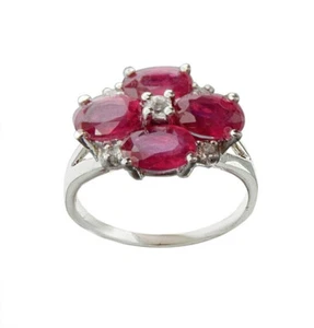 Fine Quality RED RUBY and DIAMOND Oval cut sterling Silver Ring White Gold Over - Picture 1 of 4