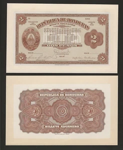 HONDURAS 2 Pesos 1927 / 1928, P-S163p Customs Note Front & Back Proof, UNC Rare. - Picture 1 of 2