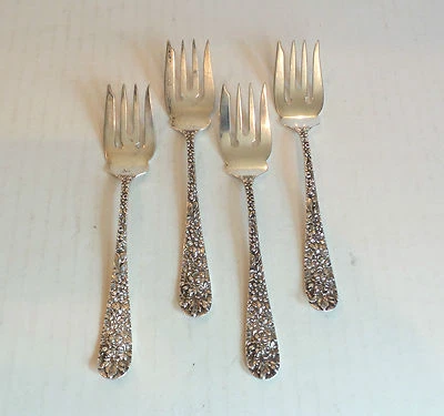 Set/4 Vintage Stieff ROSE Sterling Silver Salad Forks, Mono. "E A L" - Image 1 of 4