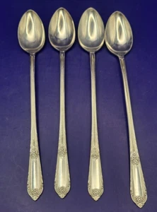 4 International COTILLION 1937 Wm Rogers Silverplate Iced Tea Spoons 7 3/4" - Picture 1 of 4