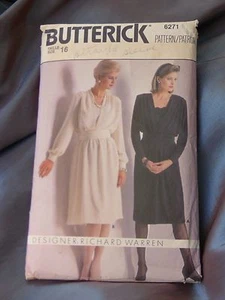 Vestido de Colección Butterick Patrón de Costura 6271 Talla Grande 16 Diseñador Richard Warren - Imagen 1 de 5