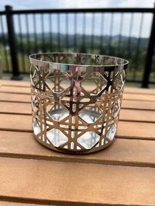 Bath & Body Works Candle Sleeve Holder Basketweave Decor Geometric Metal Silver - Picture 1 of 6