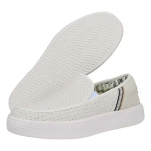 HEY DUDES Sunapee Perforated Leather White Size: 10 Womens Slip On - Picture 1 of 5