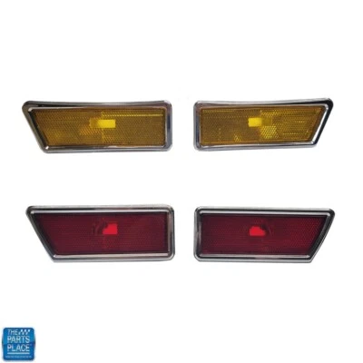 1970-72 Buick Skylark GS GSX Side Marker Lens Assembly Bezel Set Amber and Red - Image 1 of 2