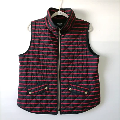 Onque Casual Womens Red & Black Mock Neck Full Zip Striped Quilted Vest Size XL - Image 1 of 4