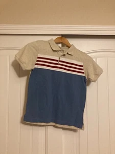 Gymboree Polo Style Collared Shirt 7 Tan with Blue Panel and Red White Stripes - Picture 1 of 3