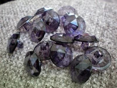 Buttons 15mm 24L Purple Amethyst Clear Crystal Coloured Sparkle Shank Craft W506 - Image 1 of 4