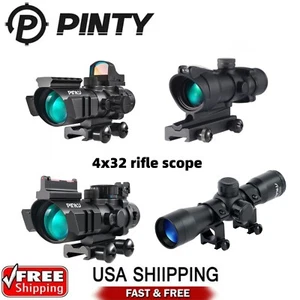 PINTY 4X32 Compact/ACOG Rifle Scope Rascal w/Mount Red Dot Sight Fiber Sight - Picture 1 of 19