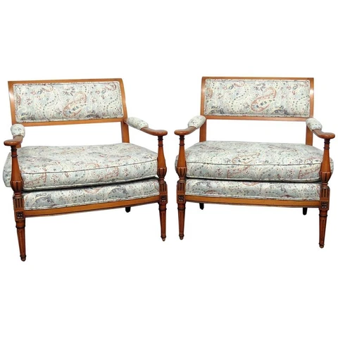 Pair Louis XVI Style Marquis Club Lounge Parlor Chairs Attributed Grosfeld House Cover