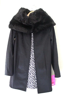 NWT Betsey Johnson Black Snow Leopard Reversible Faux Fur Wool Coat XS $280 - Image 1 of 4