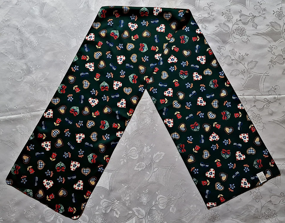 BUFANDA VINTAGE AUTÉNTICA TRACHTEN DIRNDL TIROLEAN ART CORAZONES VERDE ROJO LARGO HOMBRE Foto 1 de 3