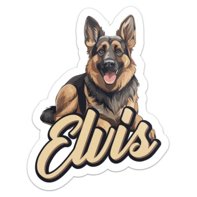 German Shepherd Dog Elvis Name Vinyl Decal Waterproof Car Bumper Sticker - Image 1 of 4