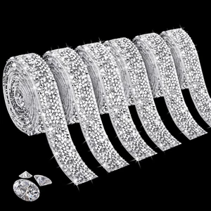 6 Rolls Self Adhesive Rhinestone Ribbons, Sliver Resin Rhinestone Strips, Diamon - Picture 1 of 13