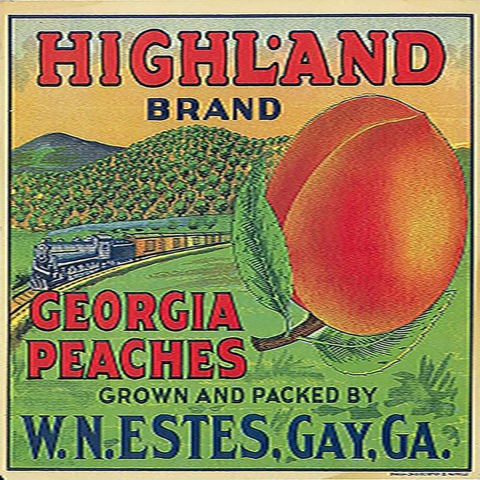 Винтажный Highland Georgia персиковый ящик этикетка репродукция стальной знак Бесплатная доставка - Изображение 1 из 1