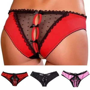 Slip intimo sexy donna all'uncinetto mutandine lingerie pizzo trasparente perizoma perizoma - Foto 1 di 16