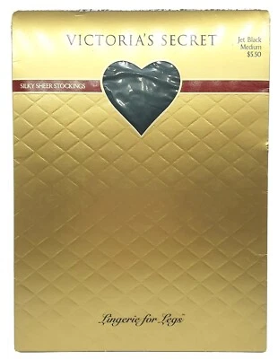 NOS Vintage Victorias Secret Pantyhose Sz M Jet Black Sheer Lace Panty Hosiery - Image 1 of 4