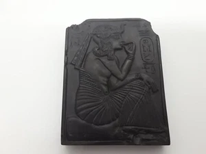 Vintage Egyptian Pharaoh Queen Tablet Stele with Heiroglyphics, Black Resin - Picture 1 of 7