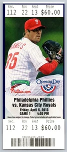 Boleto de apertura en casa de la MLB de los Kansas City Royals @ Philadelphia Phillies 4/5/2013 - Imagen 1 de 2