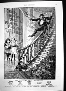 Antique Old Print Brookes Monkey Brand Soap Monkey Slides Down Bannister 1891 - Picture 1 of 1