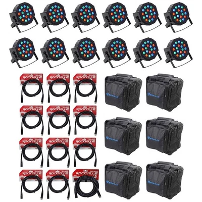 (12) FARENHEIT FHB-118 LED RGB DMX LED PAR Can Wash Lights+(12) Cables+Bags - Image 1 of 4