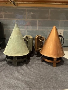 2 Arts & Crafts Witches Hat Copper Porch Wall Sconces Mission Gothic Hand Made - Picture 1 of 20