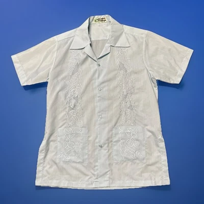 Карибский шелк смесь гавайский Guyabera рубашка мужская M синий кнопка короткий рукав - Изображение 1 из 4