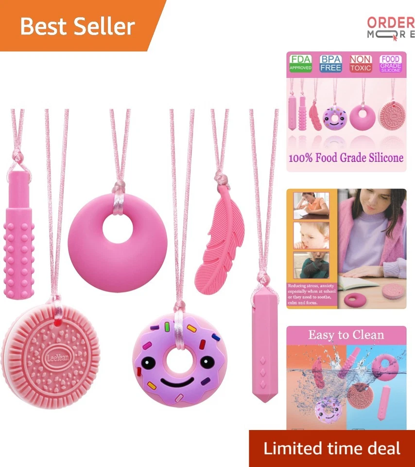 硅胶咀嚼项链 6 件装感官玩具自闭症 ADHD 学步儿童 — 第 1/4 张图片