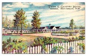 ALLENDALE, SOUTH CAROLINA TOWN & COUNTRY ROADSIDE MOTEL - POSTAL DE LINO VINTAGE - Imagen 1 de 2