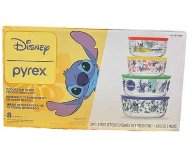NUEVO Juego de 8 recipientes de almacenamiento de alimentos de vidrio decorado Pyrex Stitch Foto 1 de 4