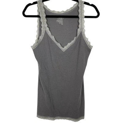 Camiseta sin mangas Old Navy Y2K para mujer L gris ribete de encaje acanalado ajustada capas preppy Foto 1 de 4