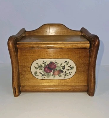 Vintage Pomerantz Wood Recipe Box  Apple/pear Emblem, Card Holder  - Image 1 of 4