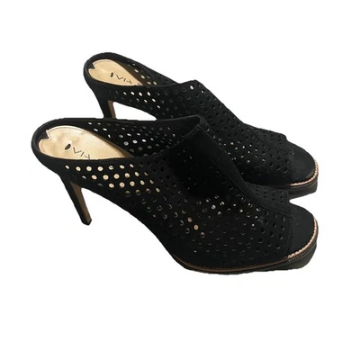 Via Spiga Tasa Negro Gamuza Punta abierta Tacones Altos Zapatos Perforados Para Mujer 9.5M Foto 1 de 4