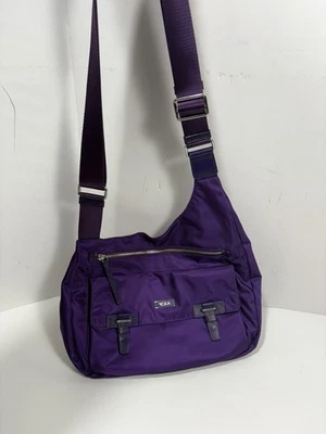 TUMI Nylon/Leather Crossbody Bag Purple Shoulder Handbag Travel Purse Pockets - Image 1 of 4