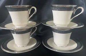 Lenox Fine China Moonlight Mood Footed Coffee Cup Saucer Ivory 4 Sets - Picture 1 of 7