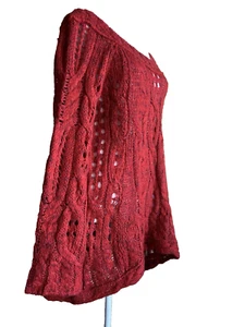 Free People MEDIUM Hi Low rötlich Zopfmuster Tunika Pullover Landhaus Boho gebraucht, in einwandfreiem Zustand - Bild 1 von 12