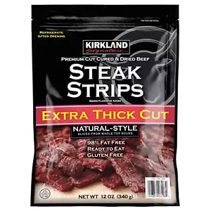 Kirkland Premium Cut Steak Strips Dried Beef Jerky Extra-Thick Gluten-Free Lean - Picture 1 of 4