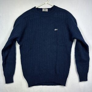 Vintage 70s Izod Lacoste Sweater Mens XL Wool Cable Knit Crewneck Navy Blue
