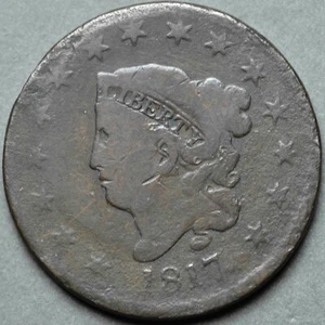 1817 Matron Head Large Cent Early Copper Type Coin N-16 15 Stars - Picture 1 of 2