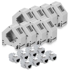 8x Módulo keystone blindado para cable CAT6A conectores con soporte de raíl DIN - Bild 1 von 8