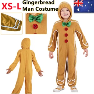 Kid Gingerbread Man Costume Cosplay Christmas Party Jumpsuit With Hood Xmas Gift - Picture 1 of 15