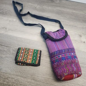 Woven Water bottle Holder And Trifold Wallet Set Piruvian Guatemalan - Picture 1 of 7