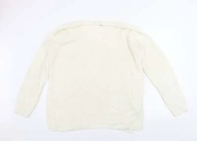 Boohoo Womens Ivory V-Neck Acrylic Blend Jumper Size 16 - Image 1 of 4