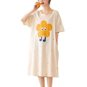 Women Short Sleeve Nightgown Crew Neck Knee Length Soft Cute Cartoon Sleep Dress - Picture 1 of 102