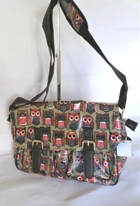 Oilcloth Owl Design Satchel Shoulder Bag in Sage Green 32 x 20cm - Picture 1 of 7