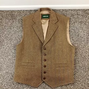 Orvis Vest Waistcoat Tweed Wool Herringbone Flecked Brown Tan Mens Large - Picture 1 of 12