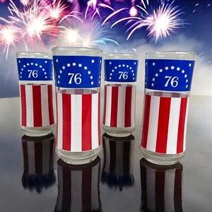 Vintage 1976 Libby Bicentennial USA Flag Tumbler Drinking Glasses 12oz Set of 4 - Picture 1 of 5