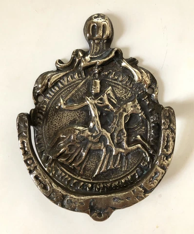 Brass Ornate Medieval Knight Horse Door Knocker Hardware Masonic Vintage Cover