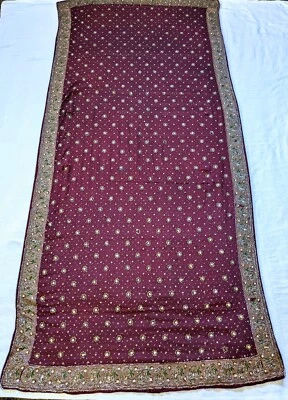 vintage rust red sequin embroidered 100% silk sari boho wrap bellydance shawl - Image 1 of 4
